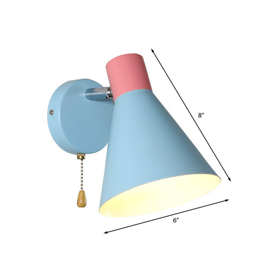 Nordic Metallic Cone Shade Sconce Light - 1 Blue Wall For Bedroom (6W)