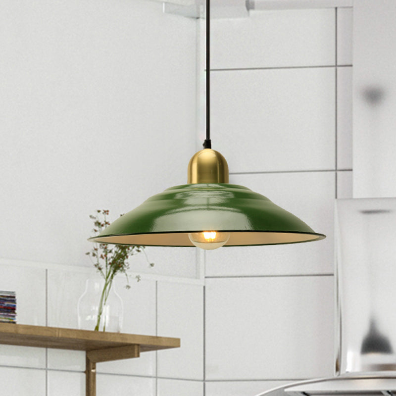 14.5"/16" Wide Cone Pendant Light - Loft Metal, 1-Light Ceiling Fixture in Polished Green