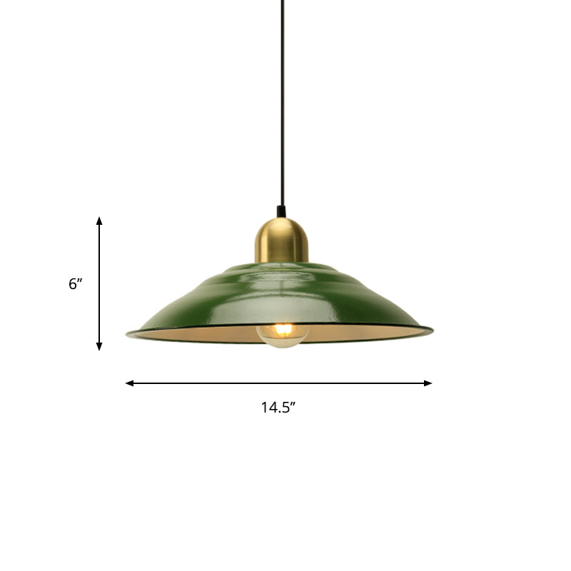 14.5"/16" Wide Cone Pendant Light - Loft Metal, 1-Light Ceiling Fixture in Polished Green