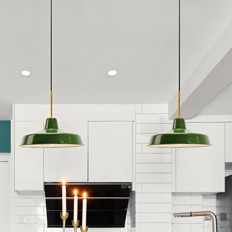 14.5"/16" Wide Cone Pendant Light - Loft Metal, 1-Light Ceiling Fixture in Polished Green