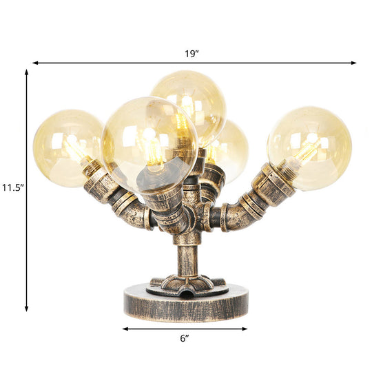 Industrial Style Desk Lamp With Clear/Amber Glass Shade 4/5-Light Antique Silver/Bronze Finish