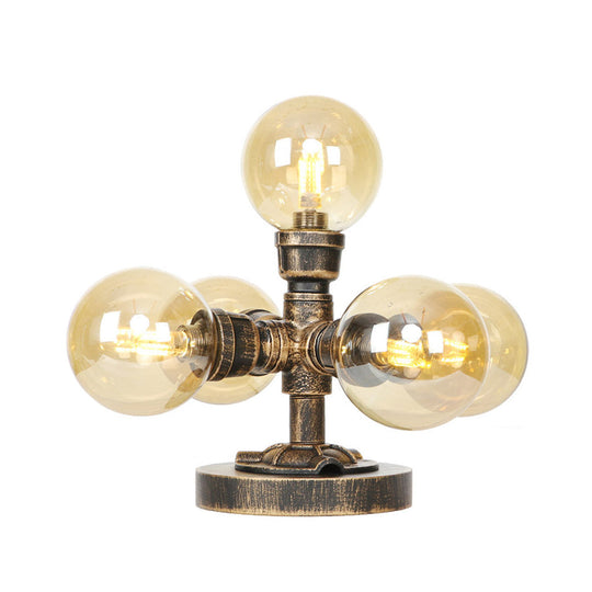 Industrial Style Desk Lamp With Clear/Amber Glass Shade 4/5-Light Antique Silver/Bronze Finish