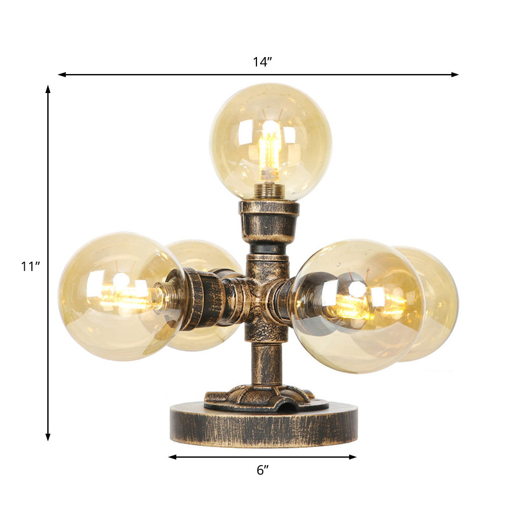 Industrial Style Desk Lamp With Clear/Amber Glass Shade 4/5-Light Antique Silver/Bronze Finish