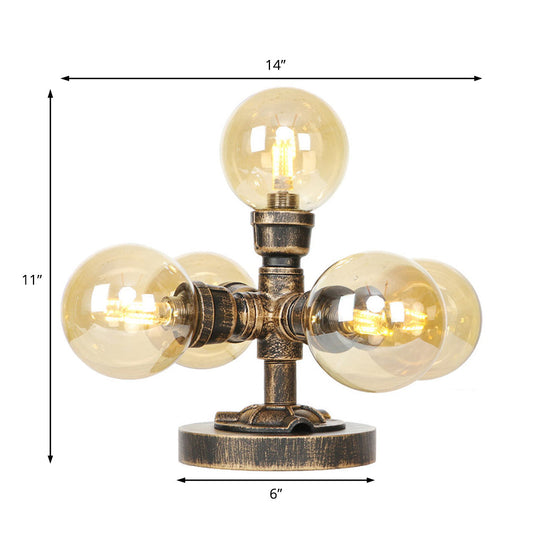 Industrial Style Desk Lamp With Clear/Amber Glass Shade 4/5-Light Antique Silver/Bronze Finish