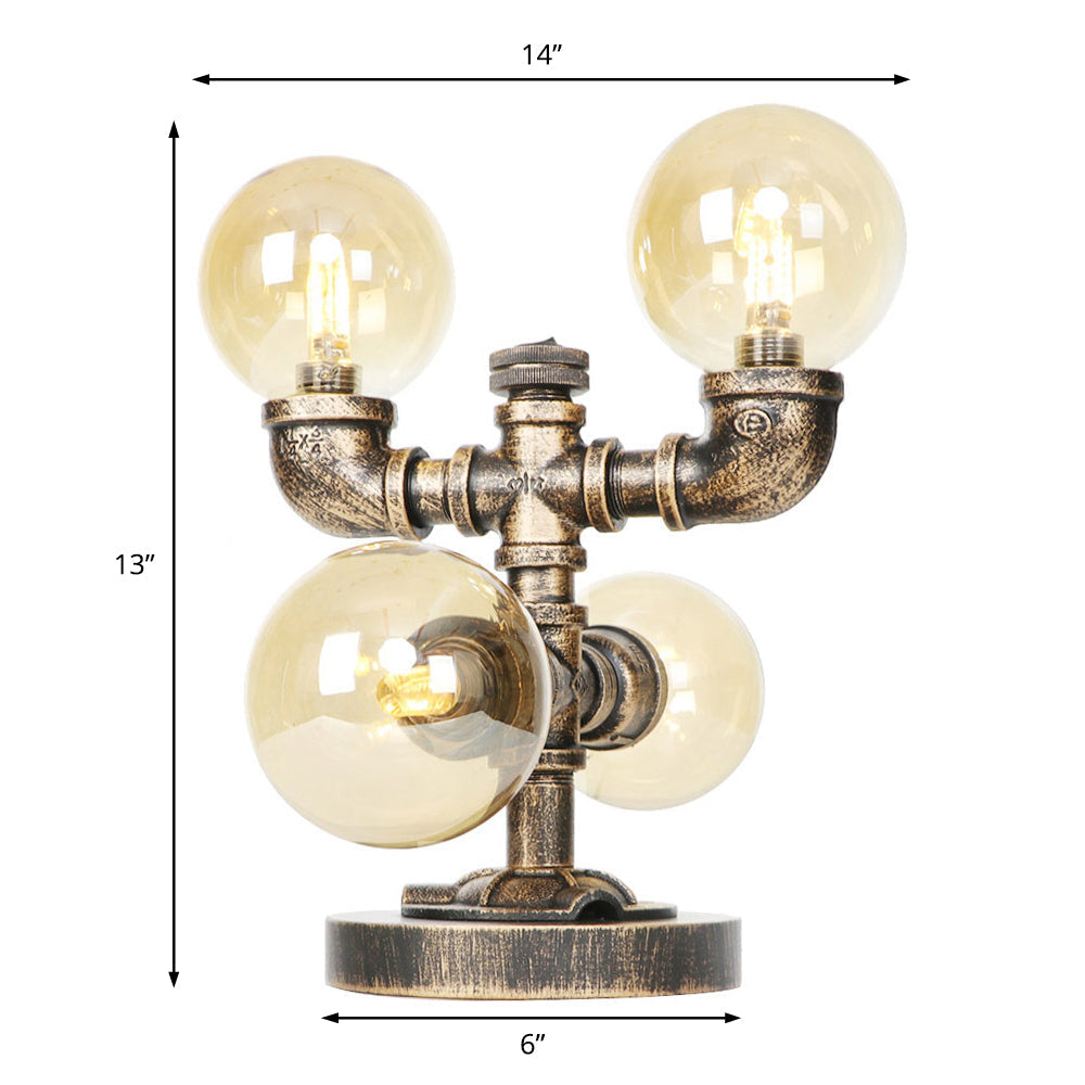 Industrial Style Desk Lamp With Clear/Amber Glass Shade 4/5-Light Antique Silver/Bronze Finish