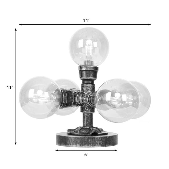 Industrial Style Desk Lamp With Clear/Amber Glass Shade 4/5-Light Antique Silver/Bronze Finish