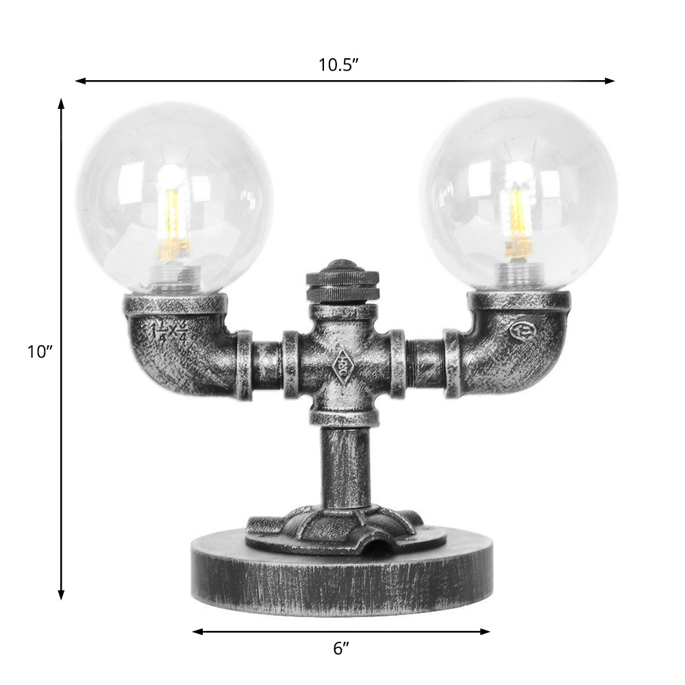 Antique Silver/Bronze Industrial Round Shade Desk Lamp - 2/3-Bulb Clear/Amber Glass Task Lighting