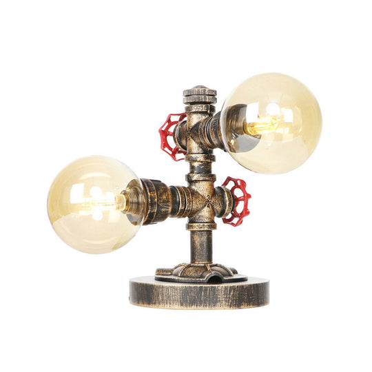 Industrial Antique Silver/Bronze Globe Shade Sconce Lamp With Clear/Amber Glass 2-Light Task