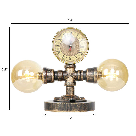 Industrial Antique Silver/Bronze Globe Shade Sconce Lamp With Clear/Amber Glass 2-Light Task