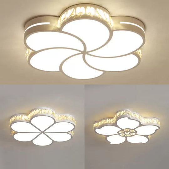 White Acrylic Petal Ceiling Lamp with LED Flush Crystal Deco Light for Kids' Bedroom