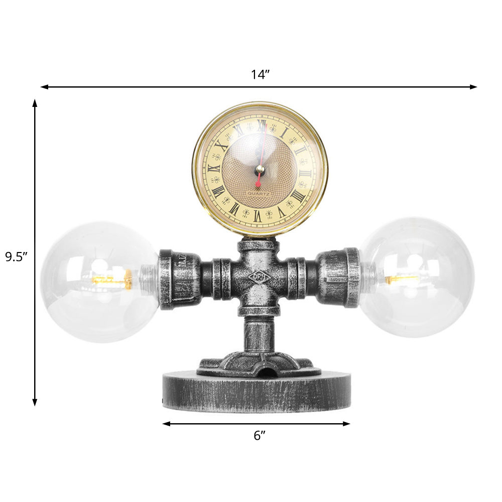 Industrial Antique Silver/Bronze Globe Shade Sconce Lamp With Clear/Amber Glass 2-Light Task