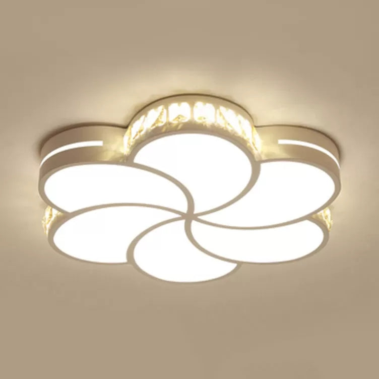 White Acrylic Petal Ceiling Lamp with LED Flush Crystal Deco Light for Kids' Bedroom