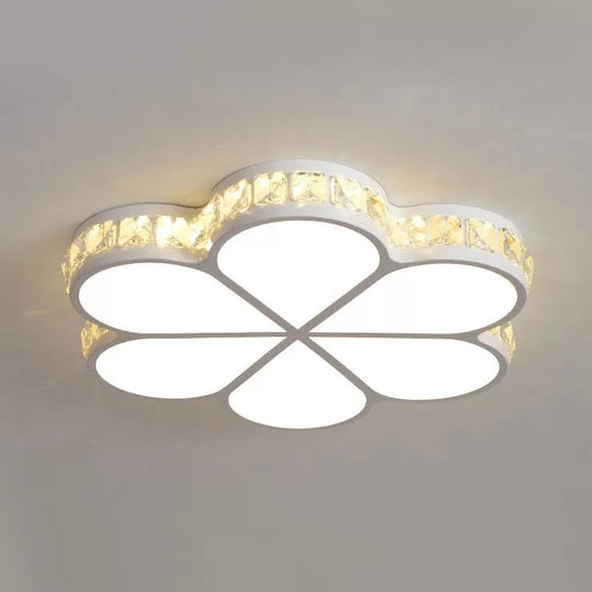 White Acrylic Petal Ceiling Lamp with LED Flush Crystal Deco Light for Kids' Bedroom