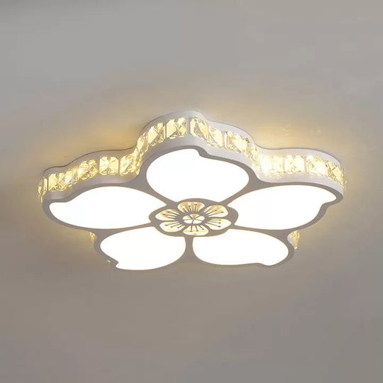 White Acrylic Petal Ceiling Lamp with LED Flush Crystal Deco Light for Kids' Bedroom