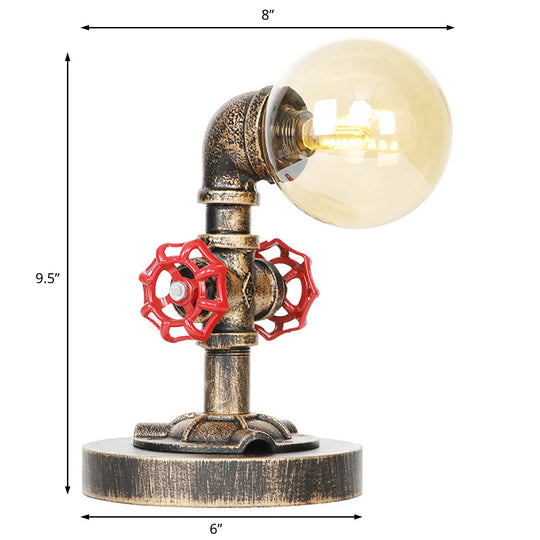 Vintage Single Light Reading Lamp With Antique Silver/Bronze Finish Clear/Amber Glass Globe Shade