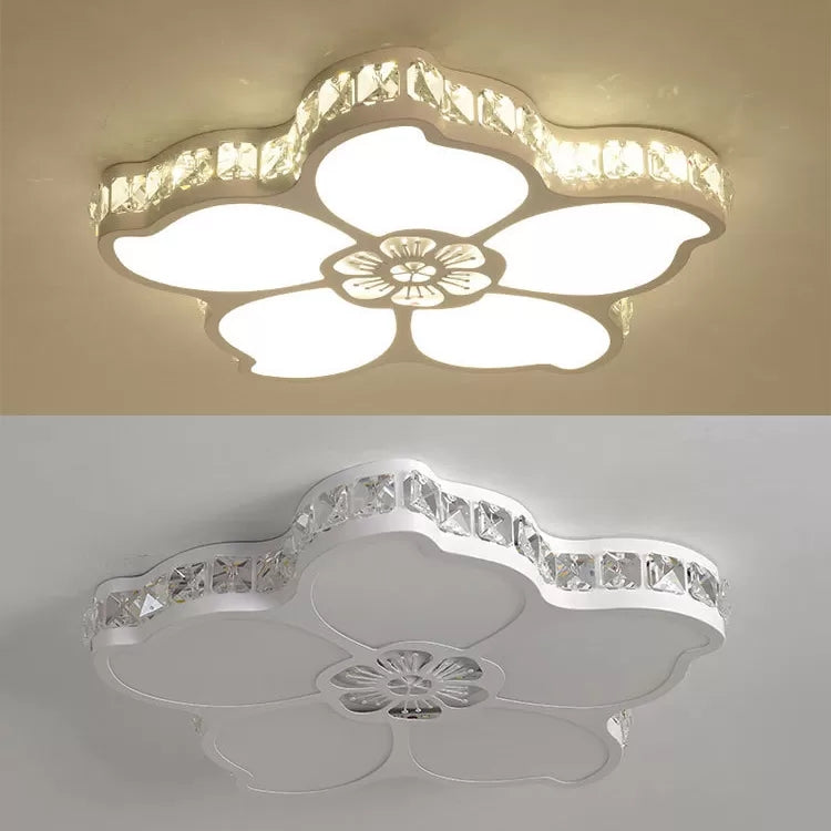 White Acrylic Petal Ceiling Lamp with LED Flush Crystal Deco Light for Kids' Bedroom