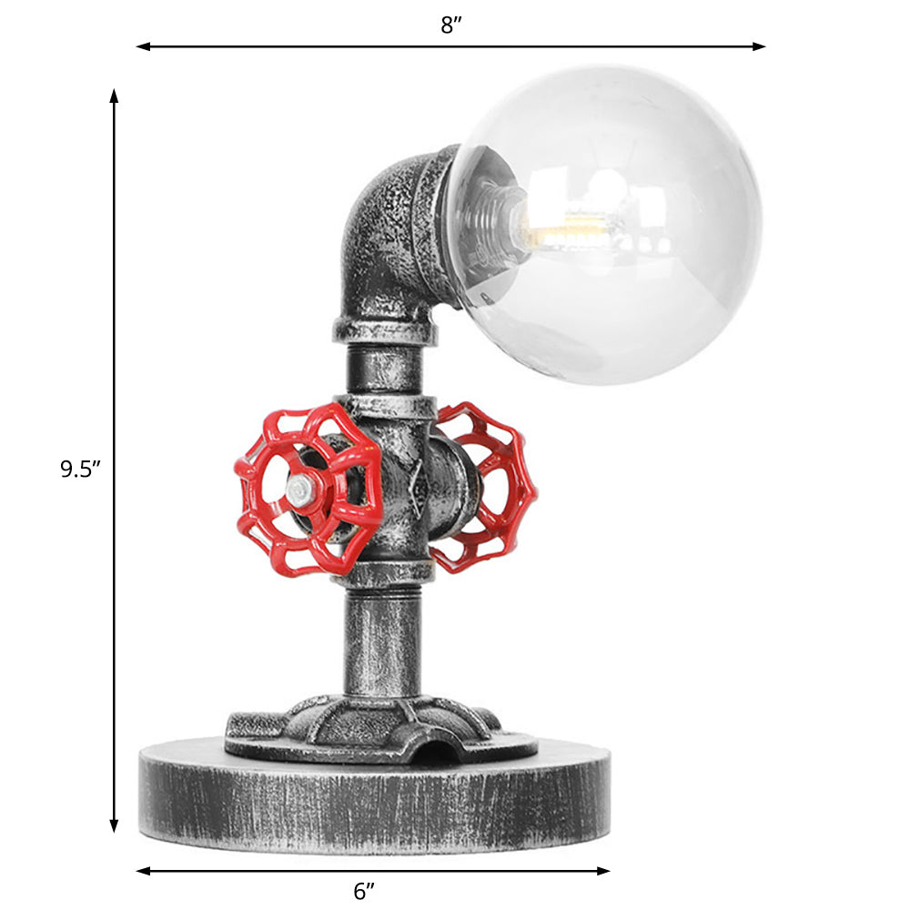 Vintage Single Light Reading Lamp With Antique Silver/Bronze Finish Clear/Amber Glass Globe Shade