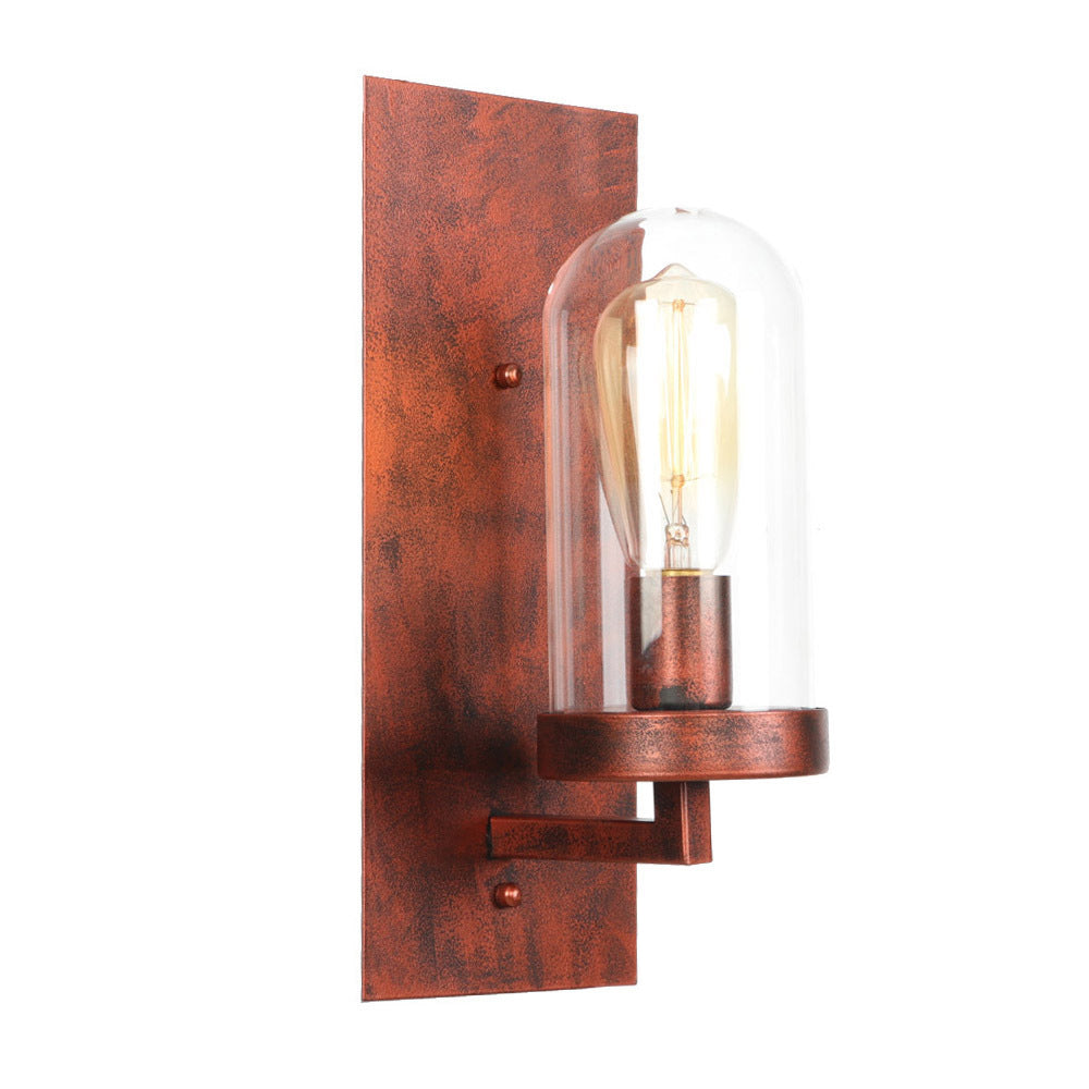 Industrial Rust Clear Glass Sconce Light Fixture For Dining Room - 1-Light Tubular Wall Lamp