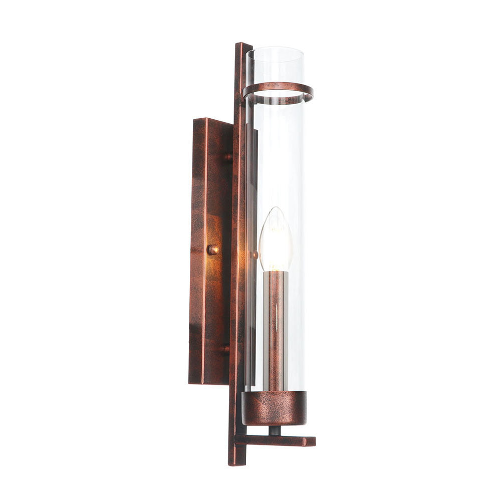 Industrial Rust Clear Glass Sconce Light Fixture For Dining Room - 1-Light Tubular Wall Lamp