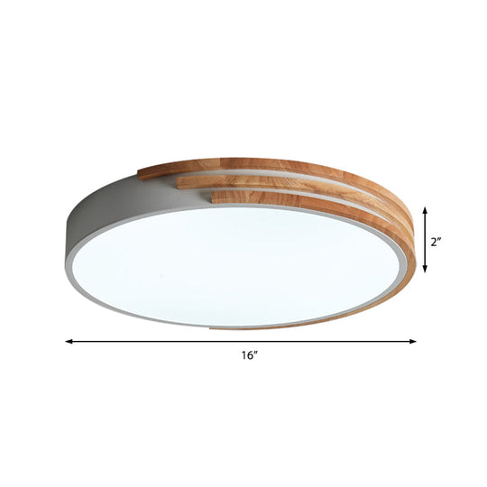 Nordic Style Round Flush Mount Ceiling Light - Wood & Acrylic Fixture In Grey/White/Green 16 Width