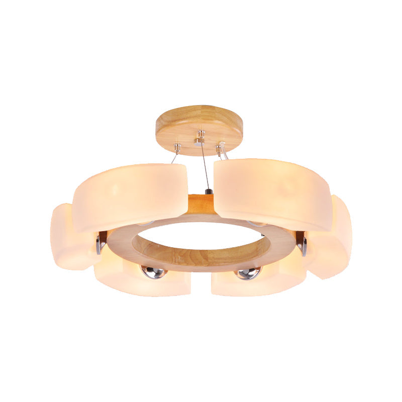 Round Wooden Flush Mount Ceiling Light with 4/6 Lights in Warm/White Modern Style