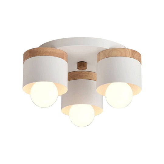 Modern Cylinder Ceiling Lights - 3/7 Heads, Metal and Wood Flush Mount for Indoor Use