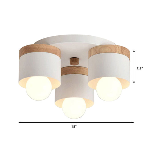 Modern Cylinder Ceiling Lights - 3/7 Heads, Metal and Wood Flush Mount for Indoor Use