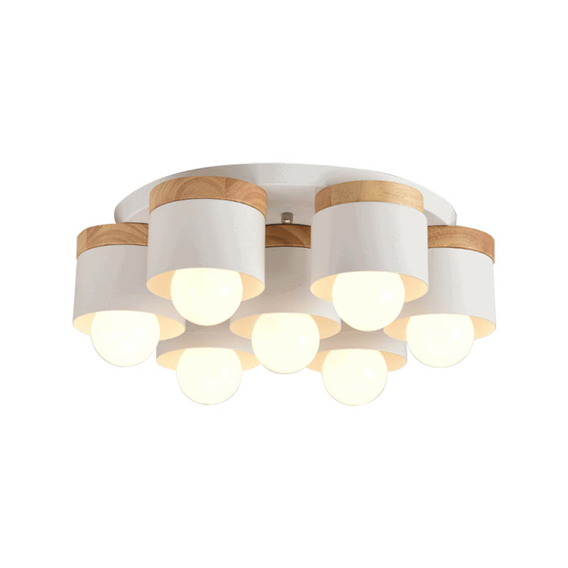 Modern Cylinder Ceiling Lights - 3/7 Heads, Metal and Wood Flush Mount for Indoor Use