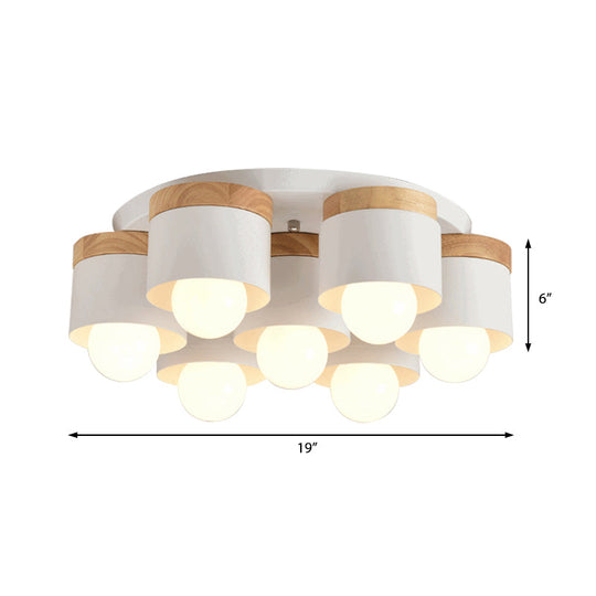 Modern Cylinder Ceiling Lights - 3/7 Heads, Metal and Wood Flush Mount for Indoor Use