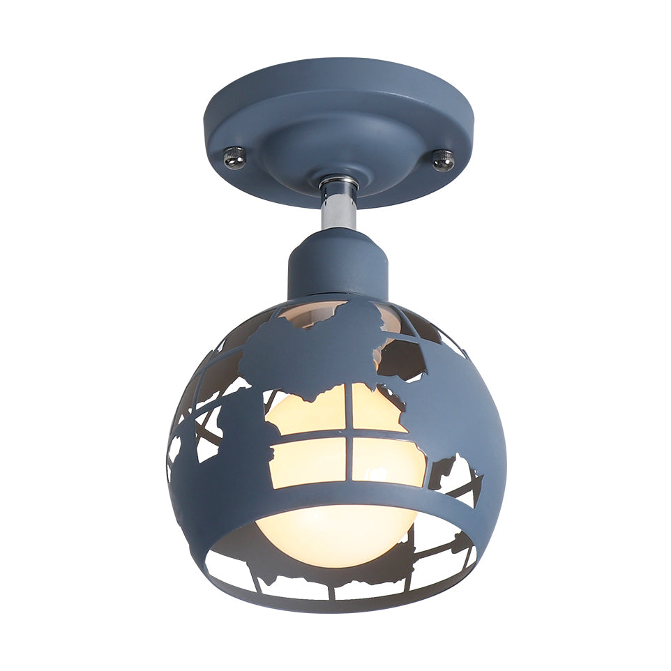 Modern Metal Semi-Flush Light with 1 Head for Hallway - Pink/Yellow/Blue Domed Design