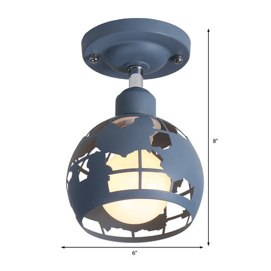 Modern Metal Semi-Flush Light with 1 Head for Hallway - Pink/Yellow/Blue Domed Design