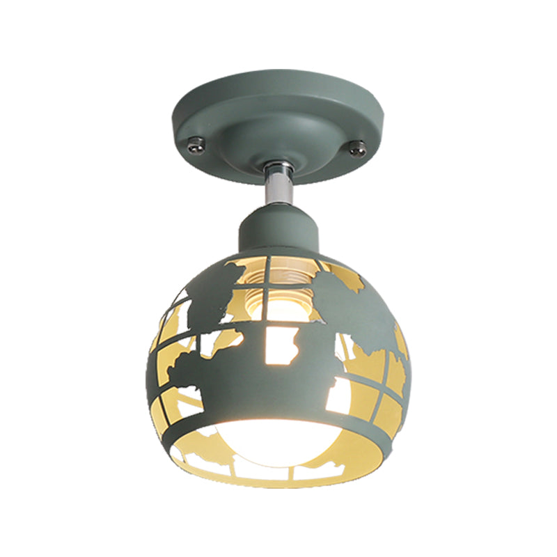 Modern Metal Semi-Flush Light with 1 Head for Hallway - Pink/Yellow/Blue Domed Design