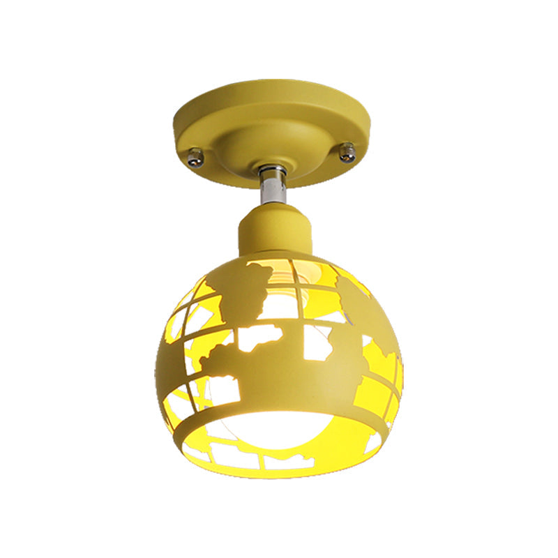 Modern Metal Semi-Flush Light with 1 Head for Hallway - Pink/Yellow/Blue Domed Design