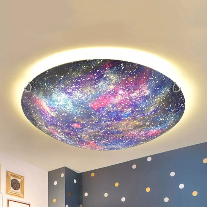 LED Glass Universe Flush Mount Ceiling Lamp - Multicolor Romantic Lighting for Kids' Bedroom