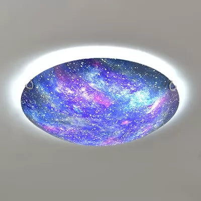 LED Glass Universe Flush Mount Ceiling Lamp - Multicolor Romantic Lighting for Kids' Bedroom