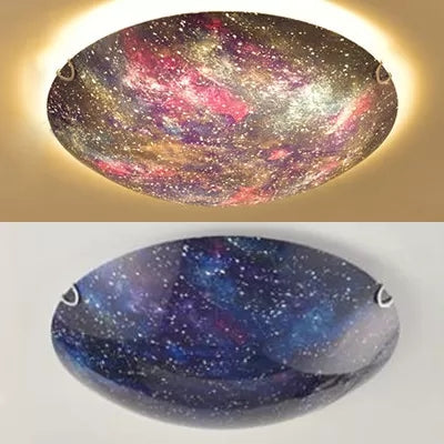 LED Glass Universe Flush Mount Ceiling Lamp - Multicolor Romantic Lighting for Kids' Bedroom