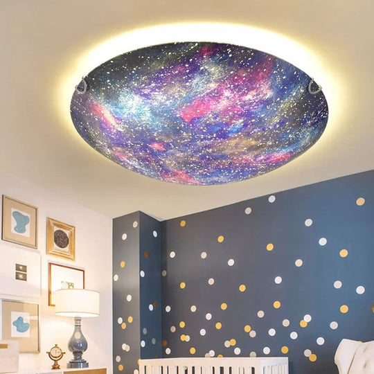 LED Glass Universe Flush Mount Ceiling Lamp - Multicolor Romantic Lighting for Kids' Bedroom