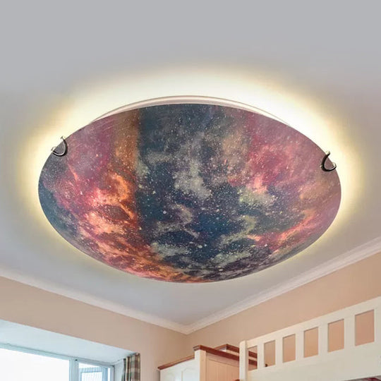 Romantic Glass Ceiling Lamp- Kindergarten Sunset Flush Mount Light with Multi-Color Glow