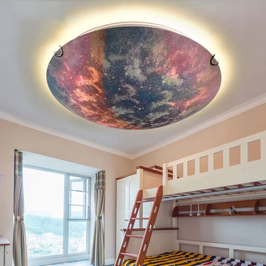 Romantic Glass Ceiling Lamp- Kindergarten Sunset Flush Mount Light with Multi-Color Glow