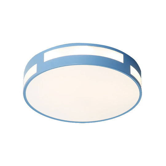 Modern Nordic LED Flush Ceiling Light with Round Acrylic Shade in Blue/Green/Pink/Yellow