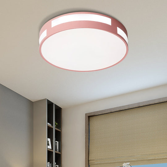 Modern Nordic LED Flush Ceiling Light with Round Acrylic Shade in Blue/Green/Pink/Yellow