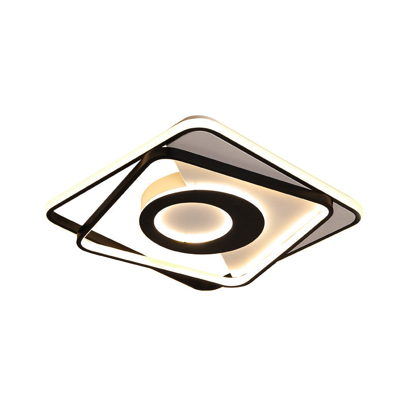 Contemporary Black/White Square Flushmount LED Ceiling Light for Bedroom - Sizes: 16", 19.5", 23.5