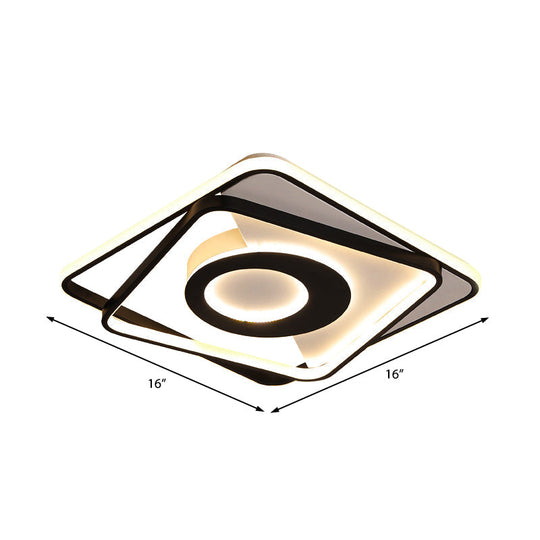 Contemporary Black/White Square Flushmount LED Ceiling Light for Bedroom - Sizes: 16", 19.5", 23.5