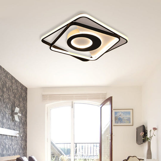 Contemporary Black/White Square Flushmount LED Ceiling Light for Bedroom - Sizes: 16", 19.5", 23.5