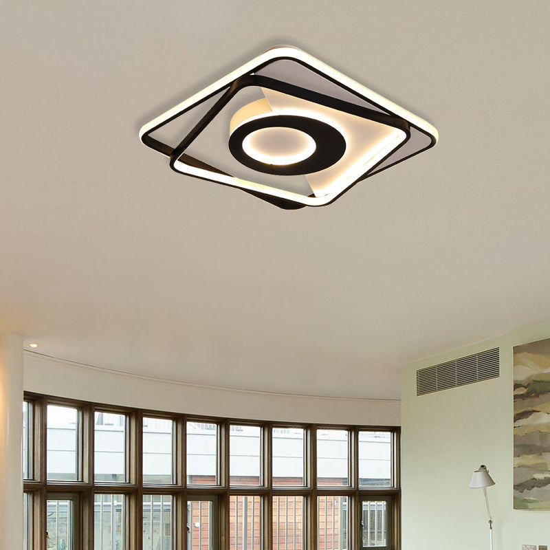 Contemporary Black/White Square Flushmount LED Ceiling Light for Bedroom - Sizes: 16", 19.5", 23.5