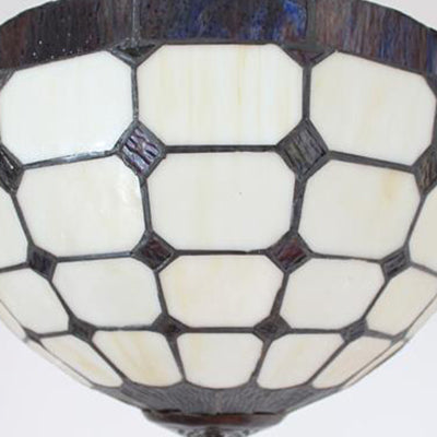 Stained Glass Semi Globe Chandelier with Hanging Rod in Blue/Brown for Foyer Pendant Light