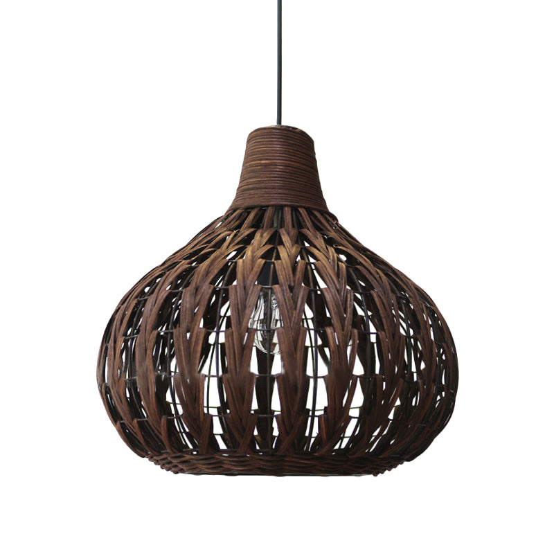 Teardrop Rattan Hanging Light - Asian-Inspired Coffee Brown 14/23.5 Wide Suspended Lighting Fixture