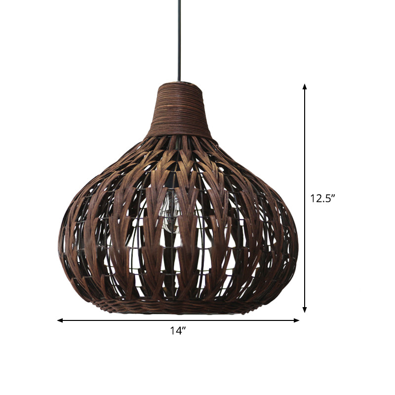 Teardrop Rattan Hanging Light - Asian-Inspired Coffee Brown 14/23.5 Wide Suspended Lighting Fixture