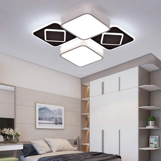 ACRYLIC Checkerboard LED Ceiling Lamp - Nordic Style Flush Ceiling Light in Black & White for Bedroom