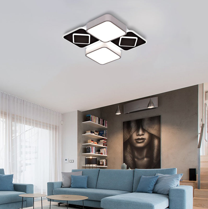 ACRYLIC Checkerboard LED Ceiling Lamp - Nordic Style Flush Ceiling Light in Black & White for Bedroom